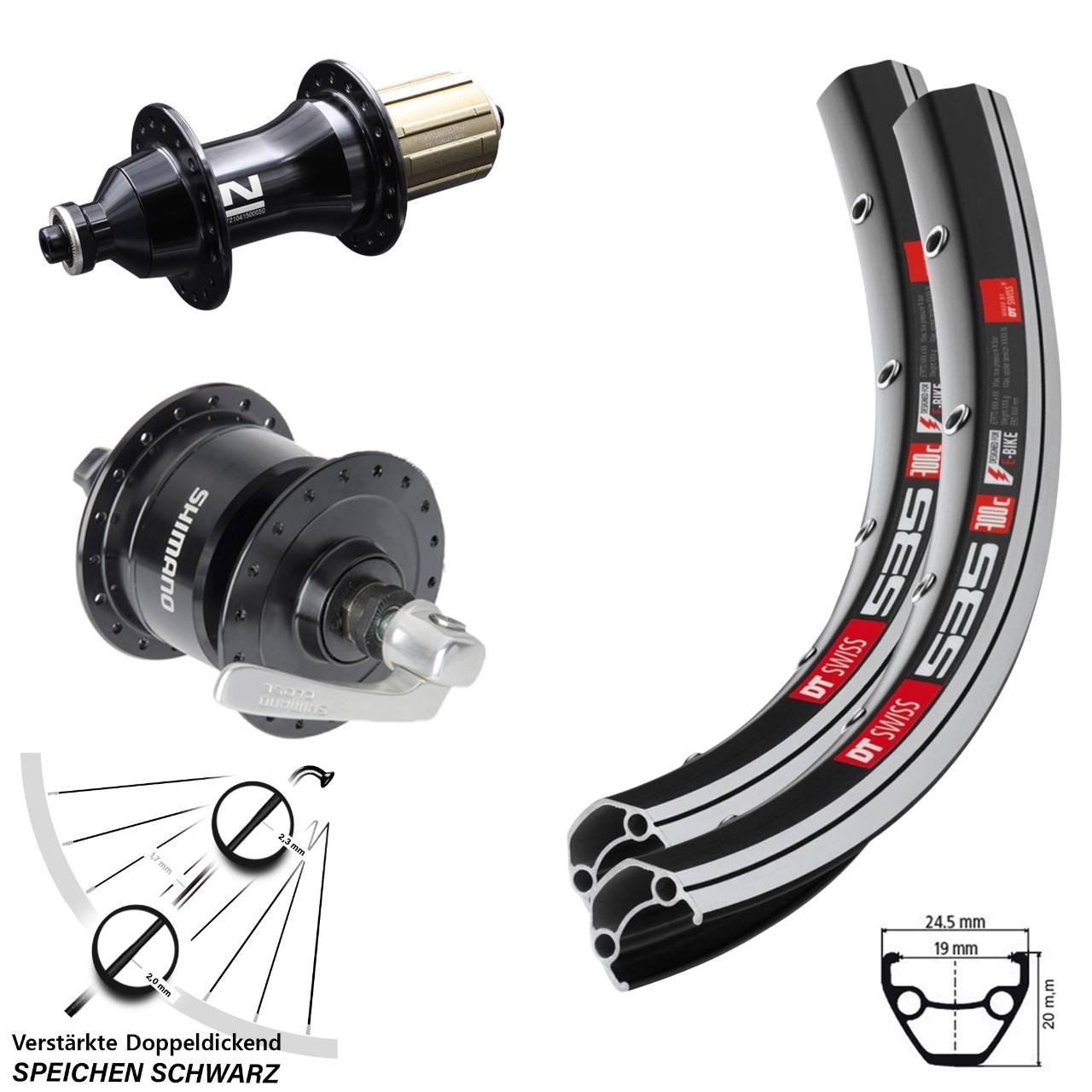 Laufradsatz QR 26 Zoll DT Swiss 535 Novatec F162SB Shimano DH-3N72 8-12 fach HG