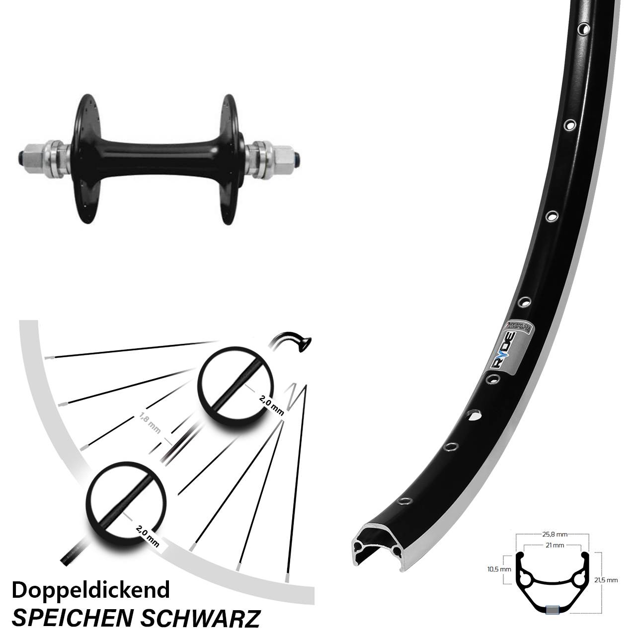 Vorderrad Vollachse 26 Zoll Ryde ZAC 421 Sturmey Archer HBT30
