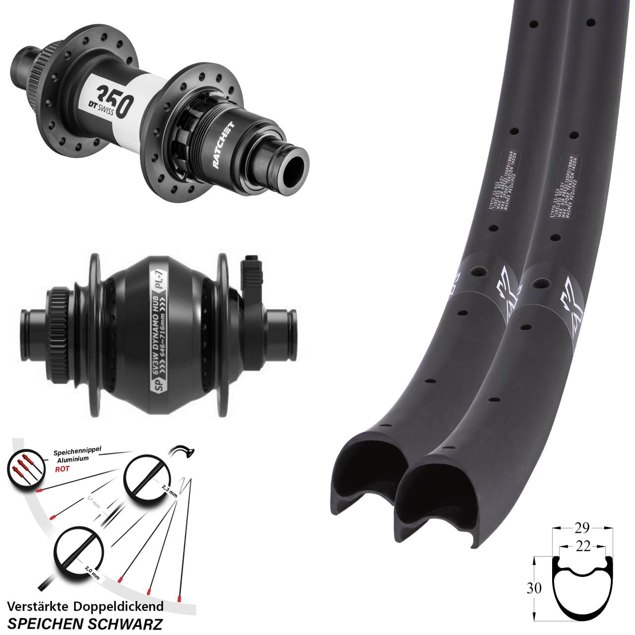 Disc Laufradsatz 29 Zoll KX-RC Carbon DT Swiss 350 SP PL-7 XDR 12x100/142