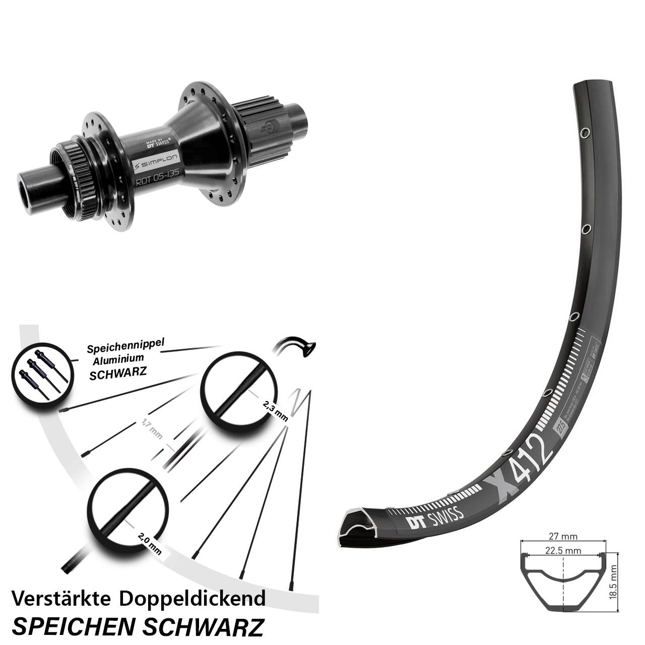 29 Zoll DT Swiss X412 DT Swiss 370 Hybrid Hinterrad Centerlock 12x142 Micro Spline