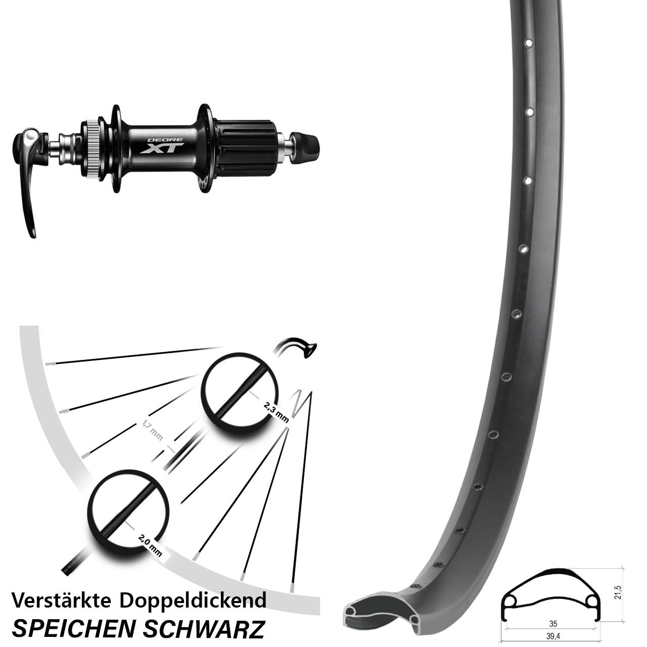 Disc Laufrad 29 Zoll Ambrosio E35 Shimano XT 8-11 fach für Schnellspanner