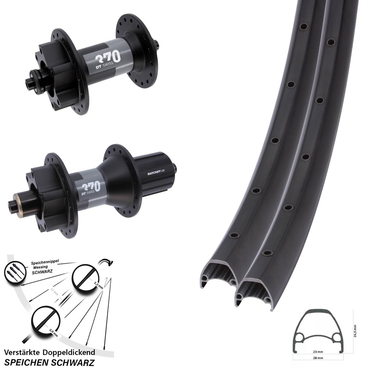 Laufradsatz 6-Loch 28-29 Zoll Ambrosio Sport DT Swiss 370 8-11 fach HG QR