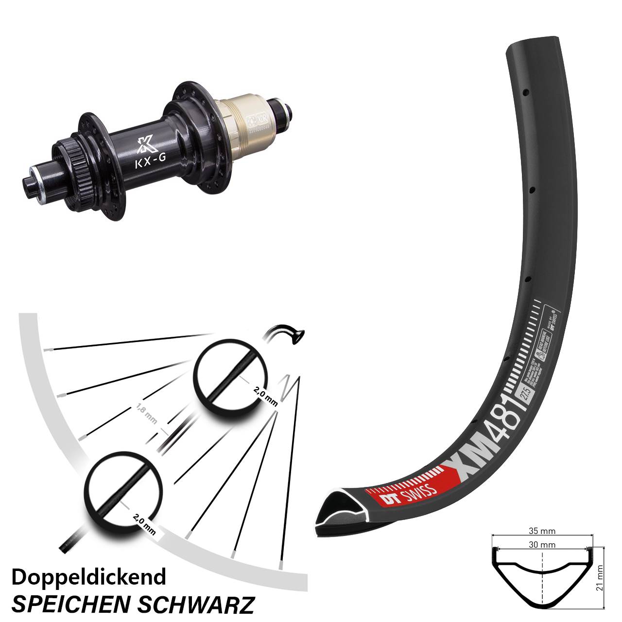 27,5 Zoll DT Swiss XM481 KX-G XD-R Disc Hinterrad QR