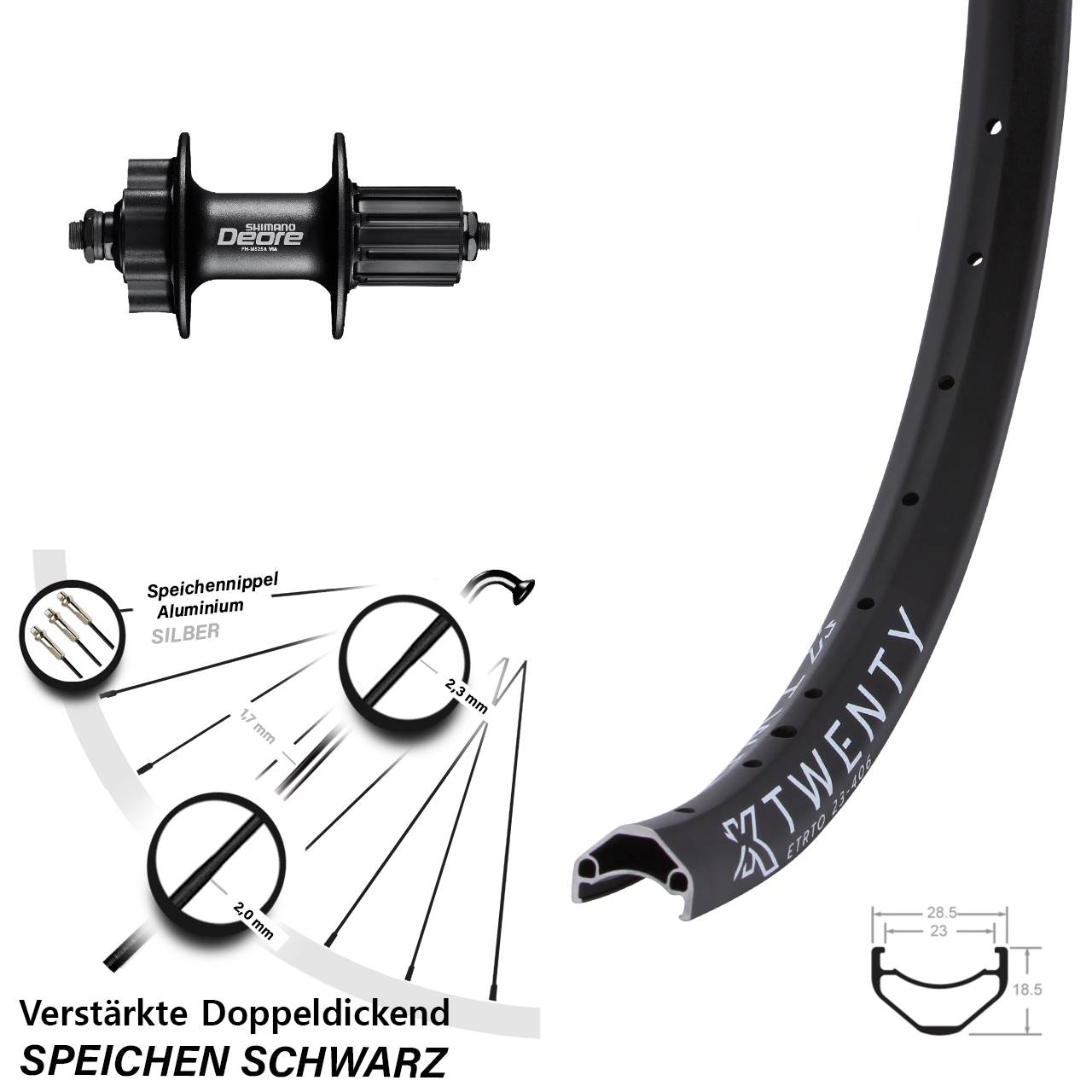 Disc Laufrad 20 Zoll KX Twenty Shimano Deore 8-11 fach für Schnellspanner