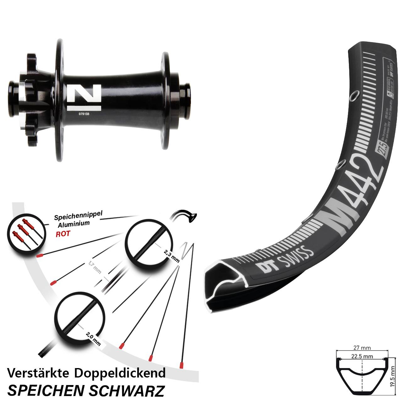 DT Swiss M442 Novatec D791 29 Zoll 6-Loch Vorderrad 15x100