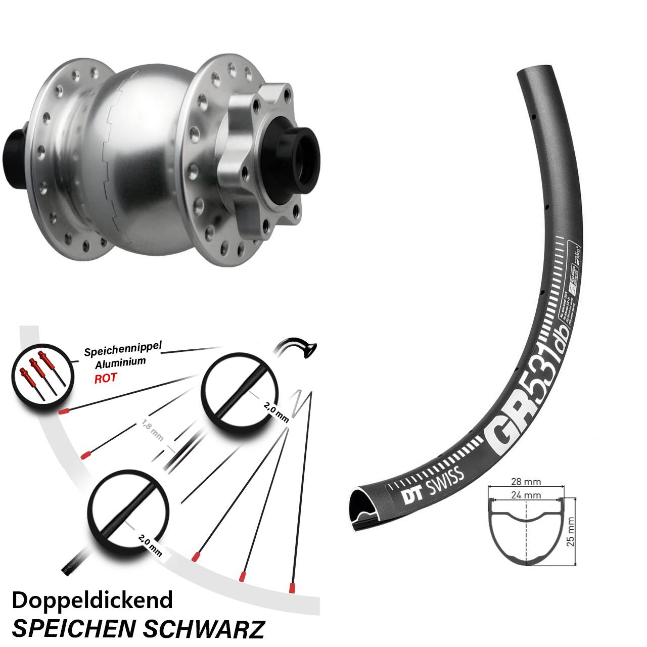 Disc Laufrad mit Nabendynamo 650B DT Swiss GR 531 SON 28 15x110 Boost