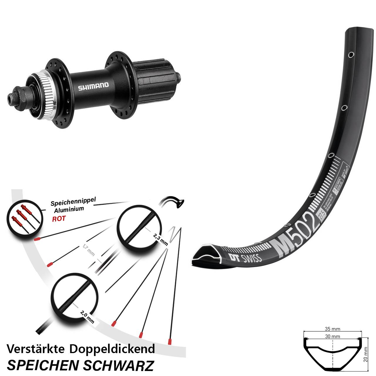 DT Swiss M 502 Shimano Alivio 27,5 Zoll Disc Laufrad QR 8-11 fach HG