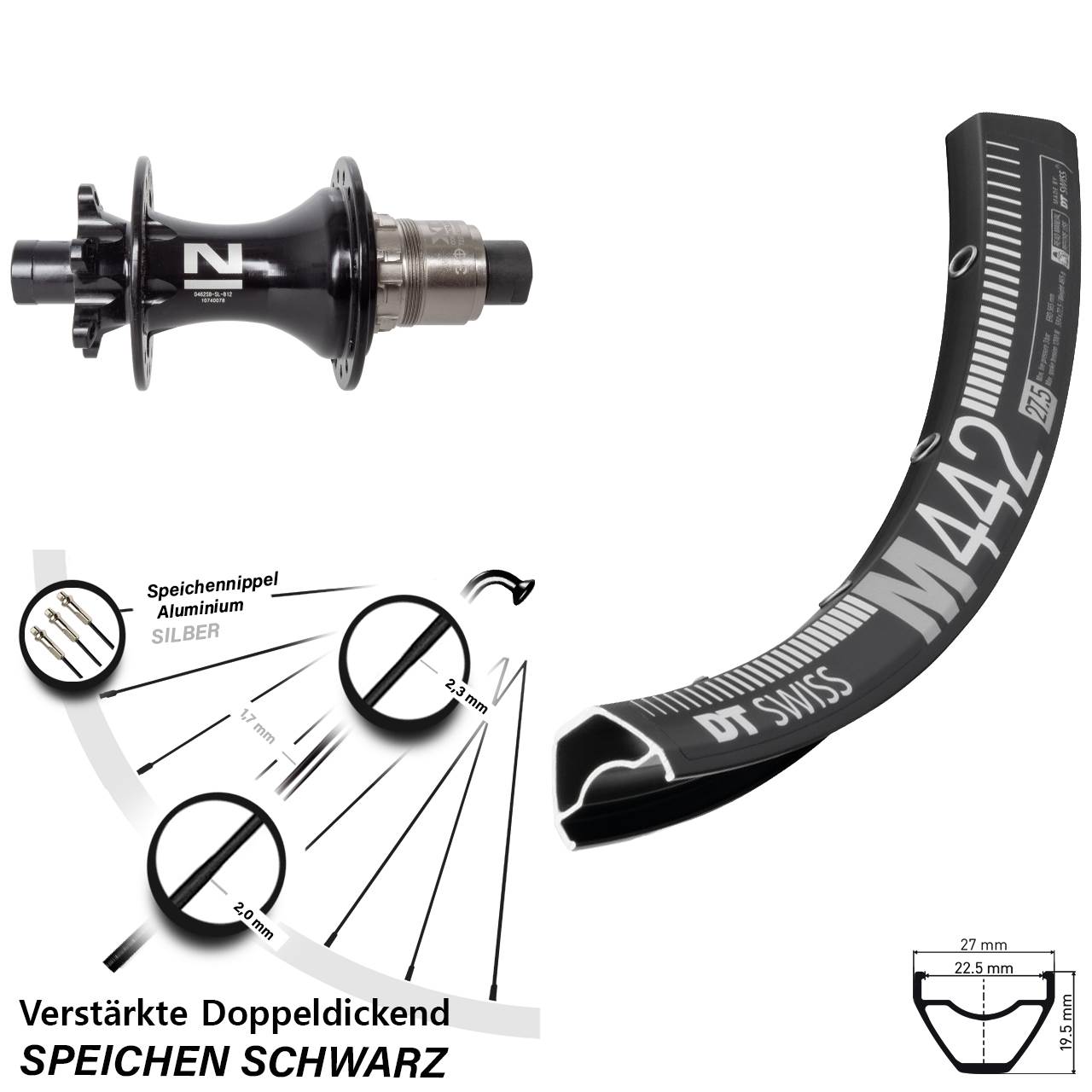 28-29 Zoll DT Swiss M 442 Novatec D462SB Disc Hinterrad 12x148 XD 11-12 fach