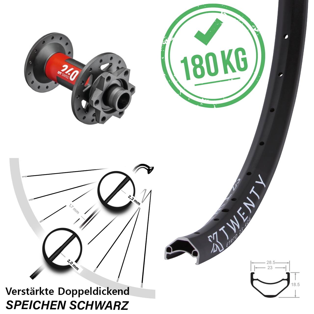 Disc Vorderrad 20 Zoll KX Twenty DT Swiss 240 15x110 Boost