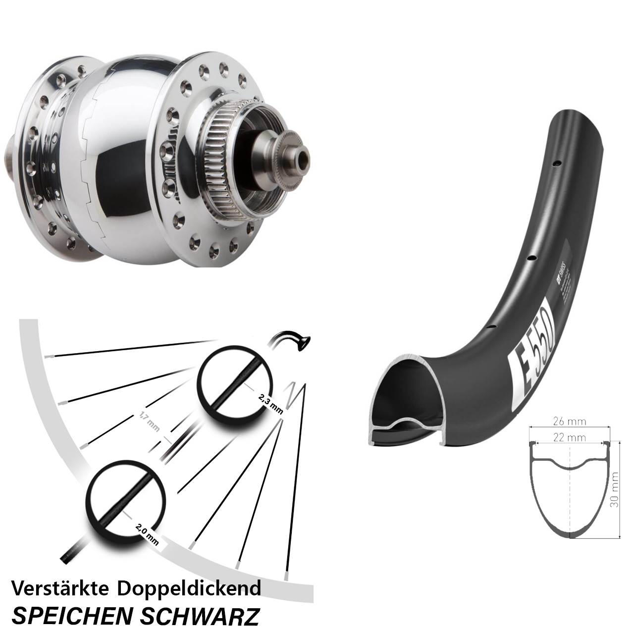 Centerlock Vorderrad mit Dynamo DT Swiss E 550 SON 28 Zoll für Schnellspanner