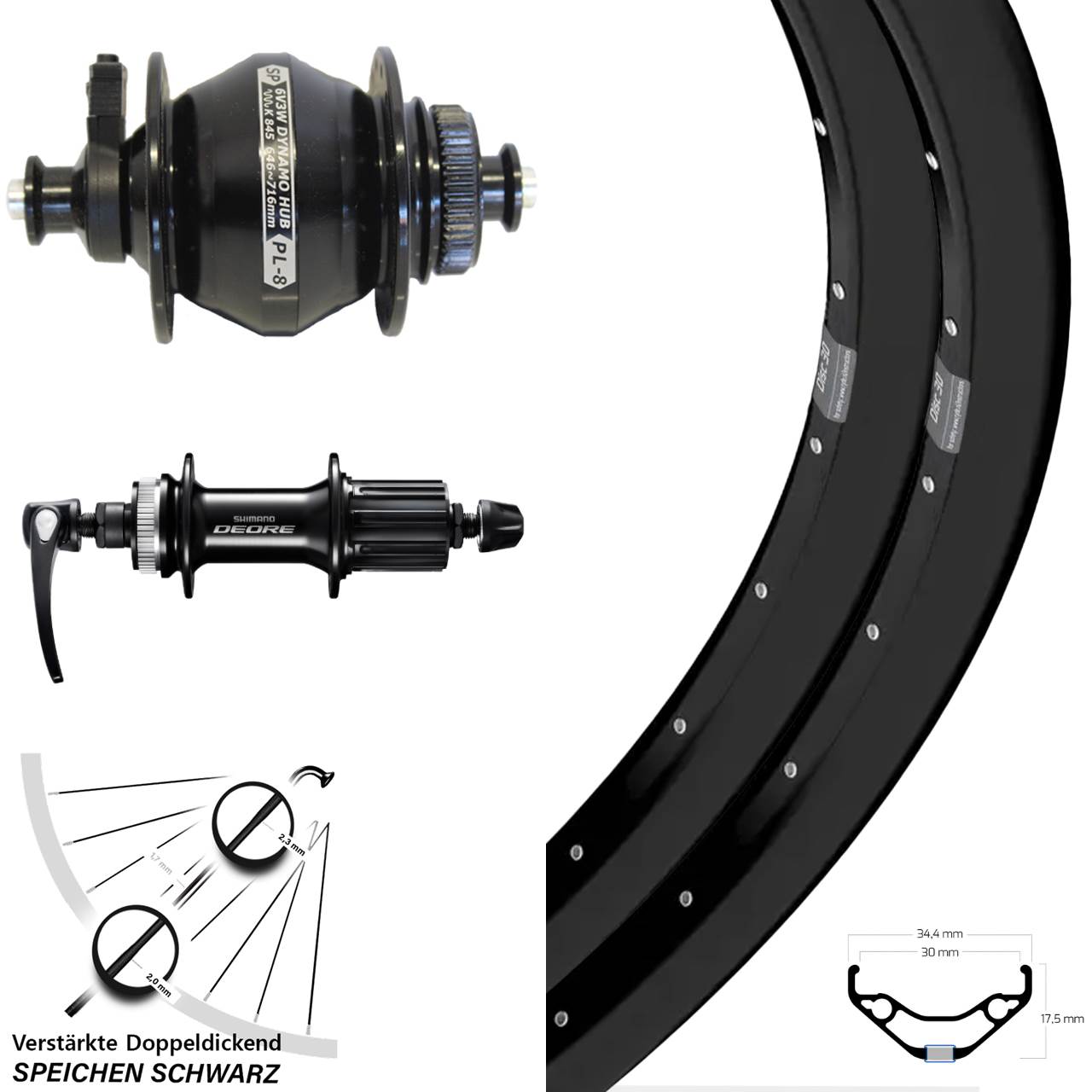 29 Zoll Ryde Disc 30 Shimano FH-M6000 SP PL-8 Laufradsatz für Schnellspanner 8-11 fach
