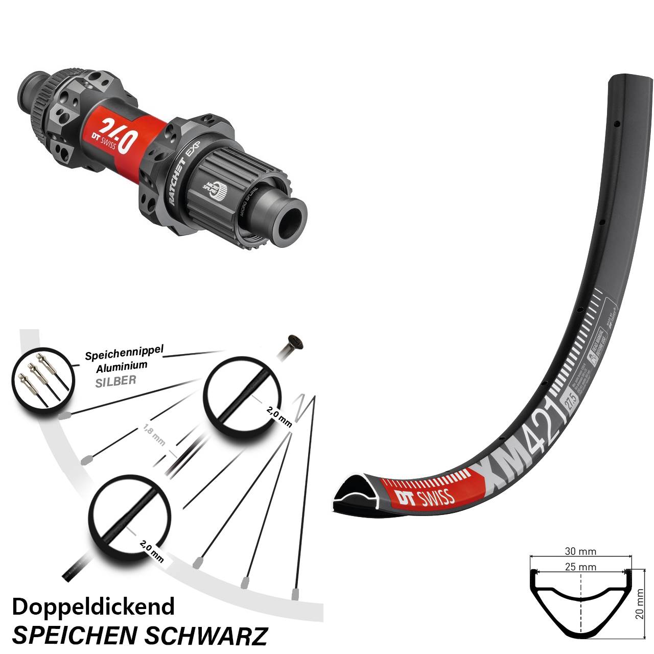 29 Zoll Hinterrad XM 421 DT Swiss 240 EXP Boost Micro Spline 12-fach Straightpull