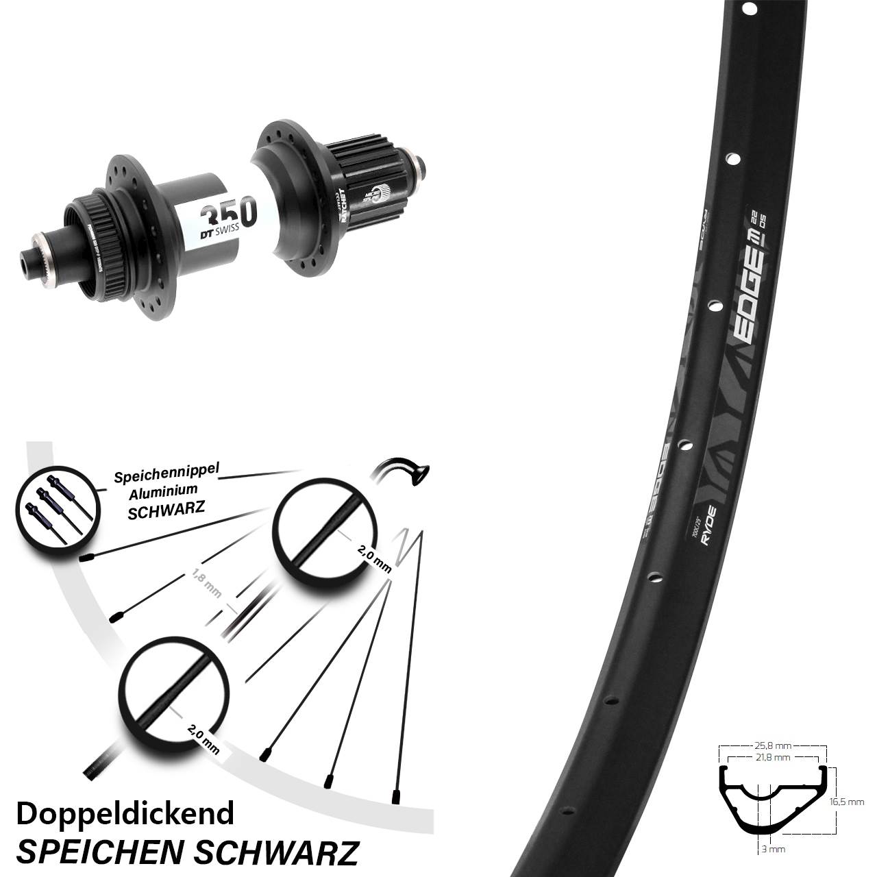 Disc Laufrad 28 Zoll Ryde Edge M22 OS DT Swiss 350 Micro Spline QR Boost