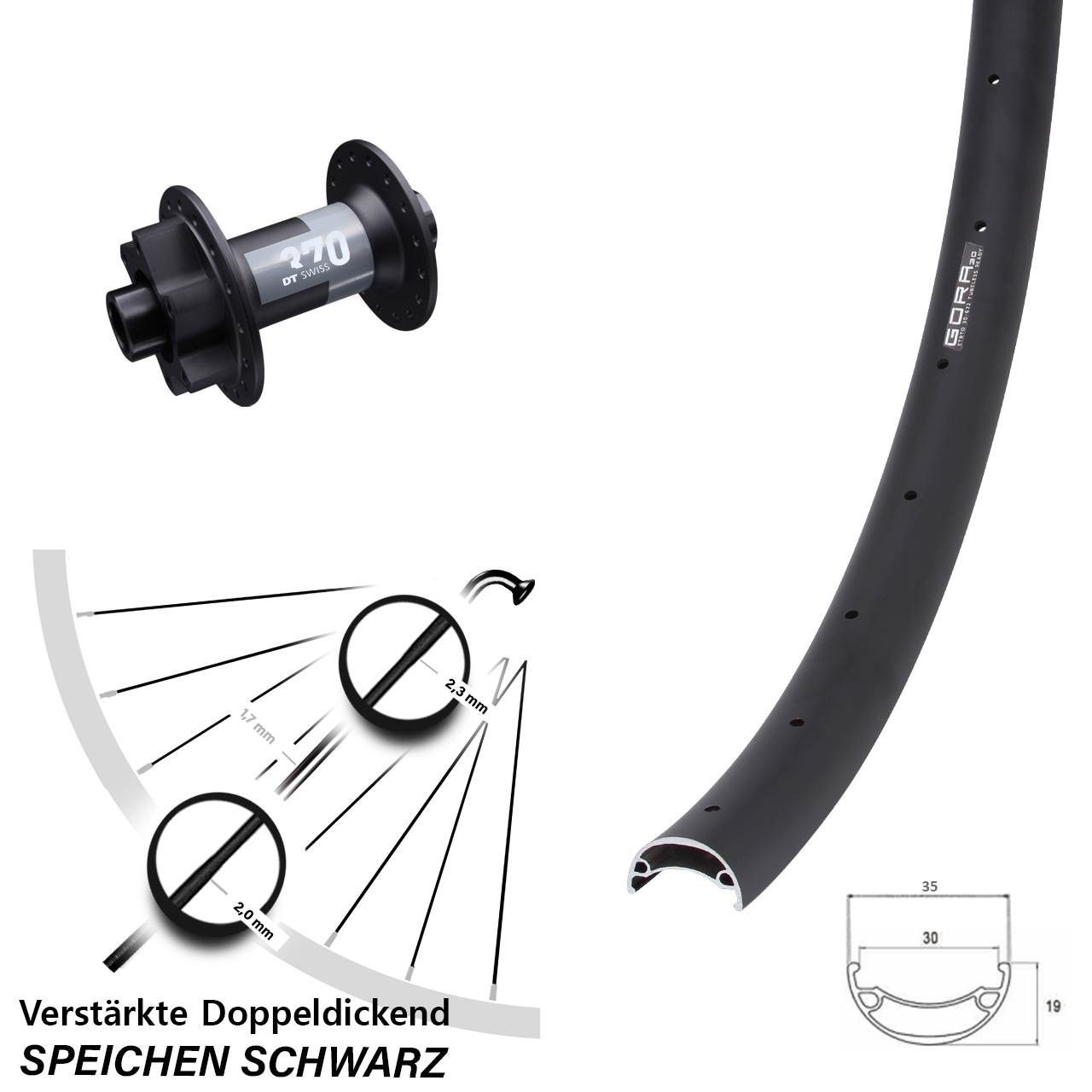 Vorderrad 6-Loch 15x100 26 Zoll Gora 30 DT Swiss 370