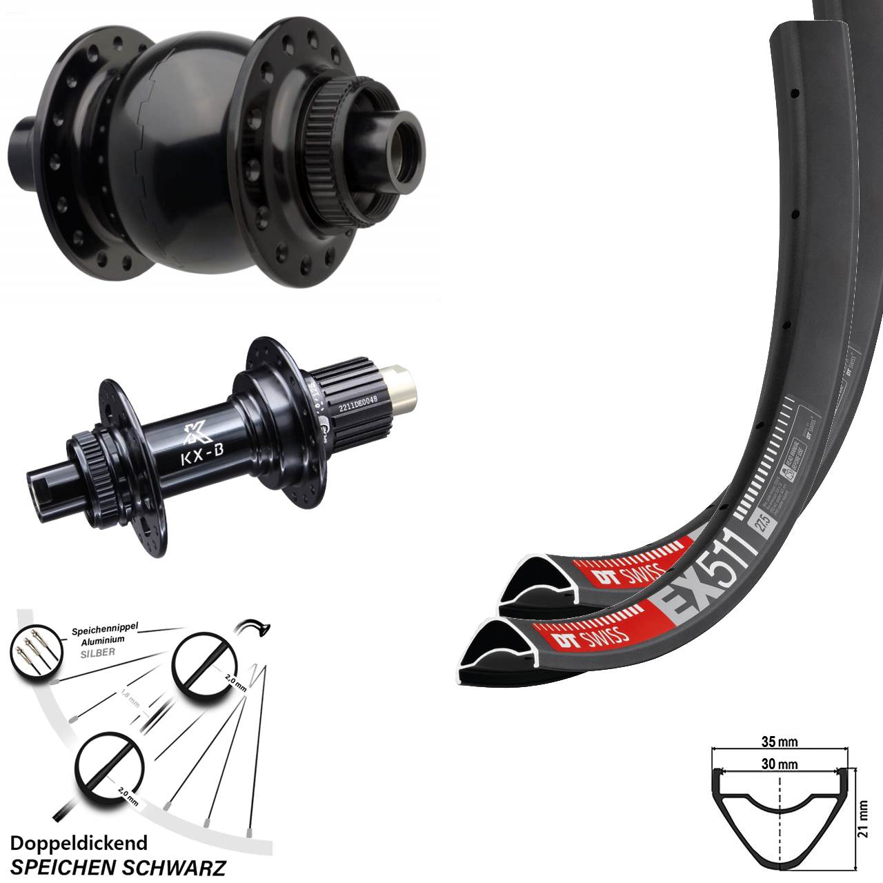 DT Swiss EX 511 KX-B SON 28 29 Zoll Centerlock Laufradsatz Boost Micro Spline
