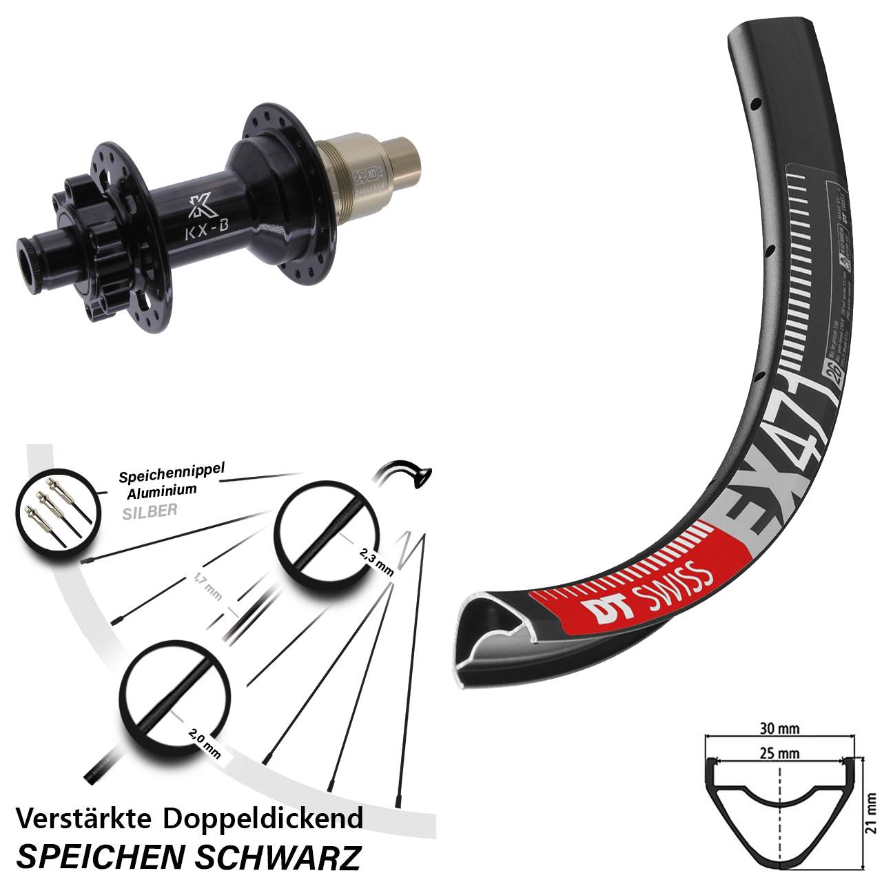 DT Swiss EX471 KX-B 29 Zoll Hinterrad 12x148 Boost 6-Loch XD 11-12 fach