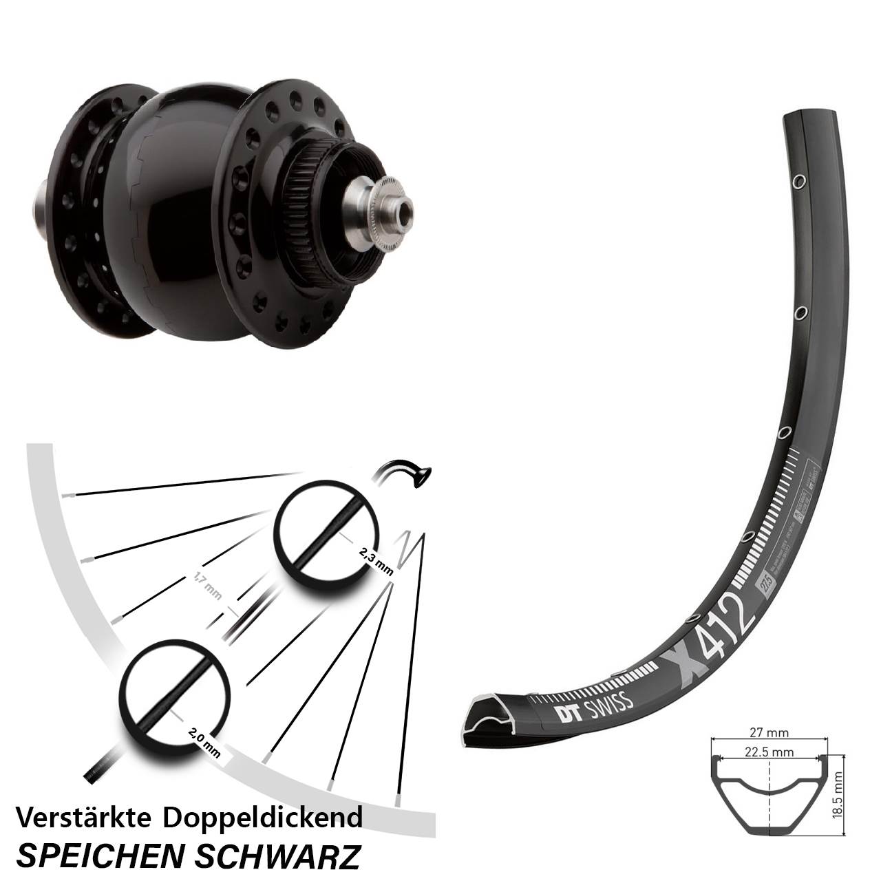 DT Swiss X412 SONdelux Disc 29 Zoll Nabendynamovorderrad für Schnellspanner