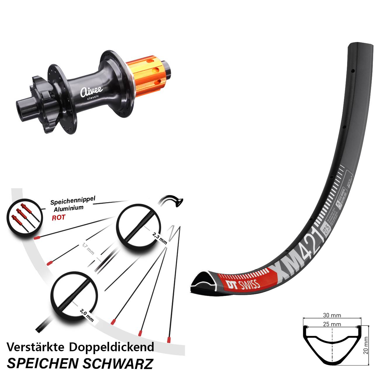 Hinterrad 6-Loch 12x148 27,5 Zoll DT Swiss XM 421 Aivee 8-12 fach HG