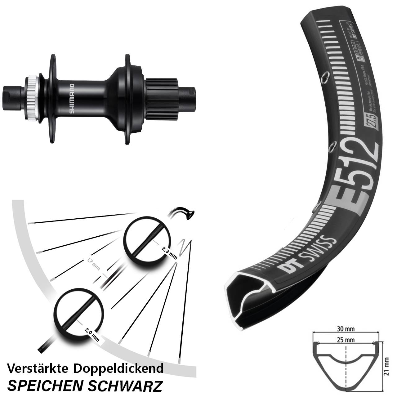29 Zoll DT Swiss E512 Shimano FH-MT510B Laufrad 12x148 Boost Micro Spline