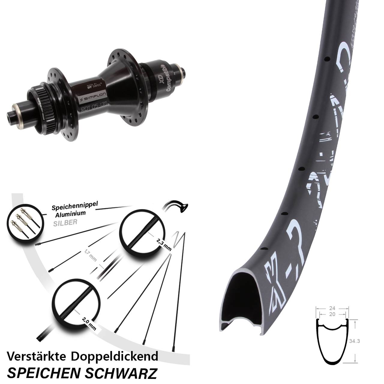 Centerlock Hinterrad für Schnellspanner 28-29 Zoll KX-R Road DT Swiss 370 SRAM XD