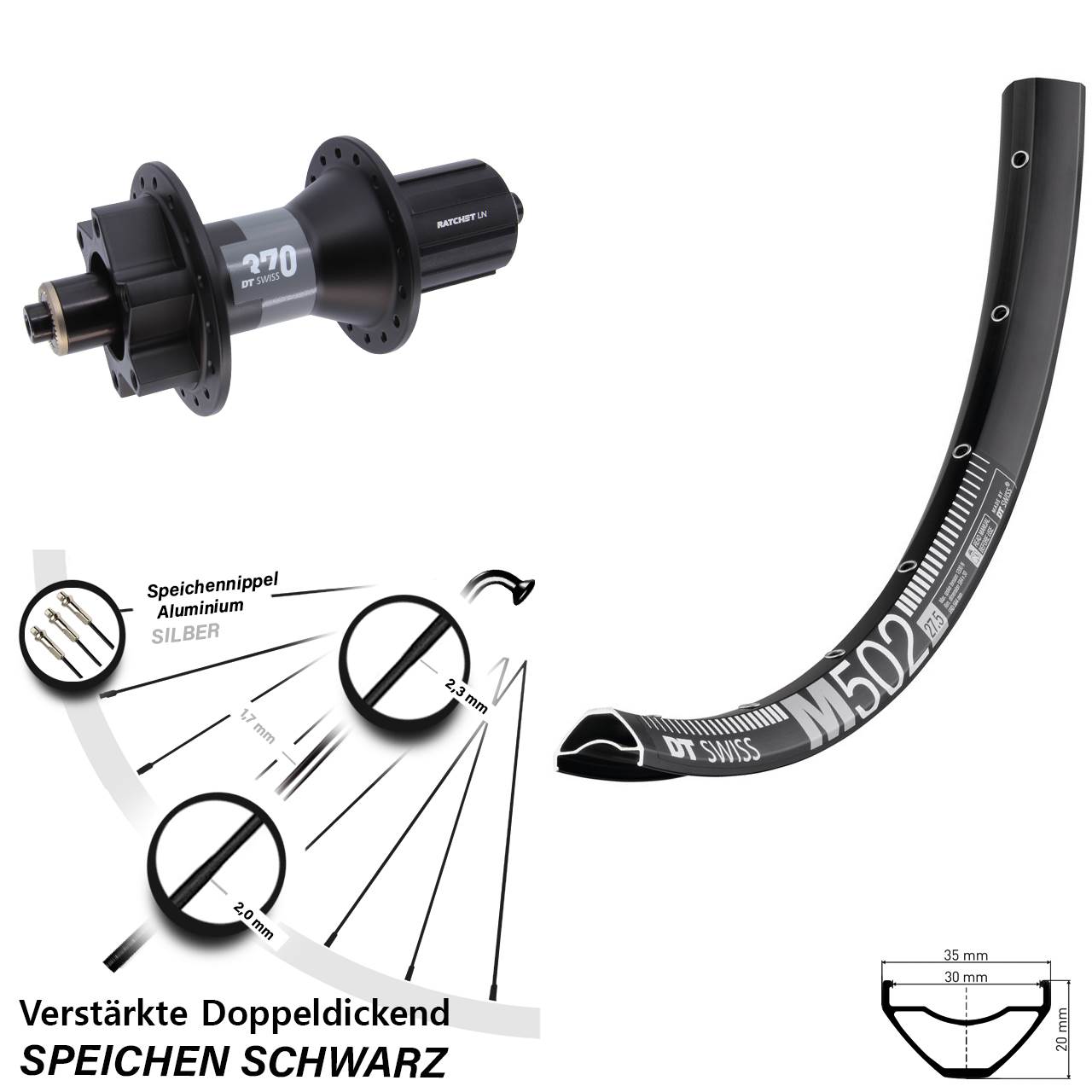 Disc Hinterrad 29 Zoll DT Swiss M 502-370 8-11 fach für Schnellspanner