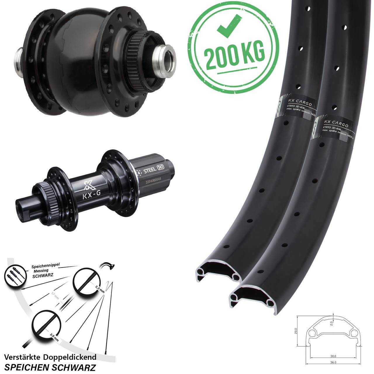 KX-GS Cargo verstärkt SON 28 20 Zoll Laufradsatz Centerlock 12x100/142 8-12 fach HG