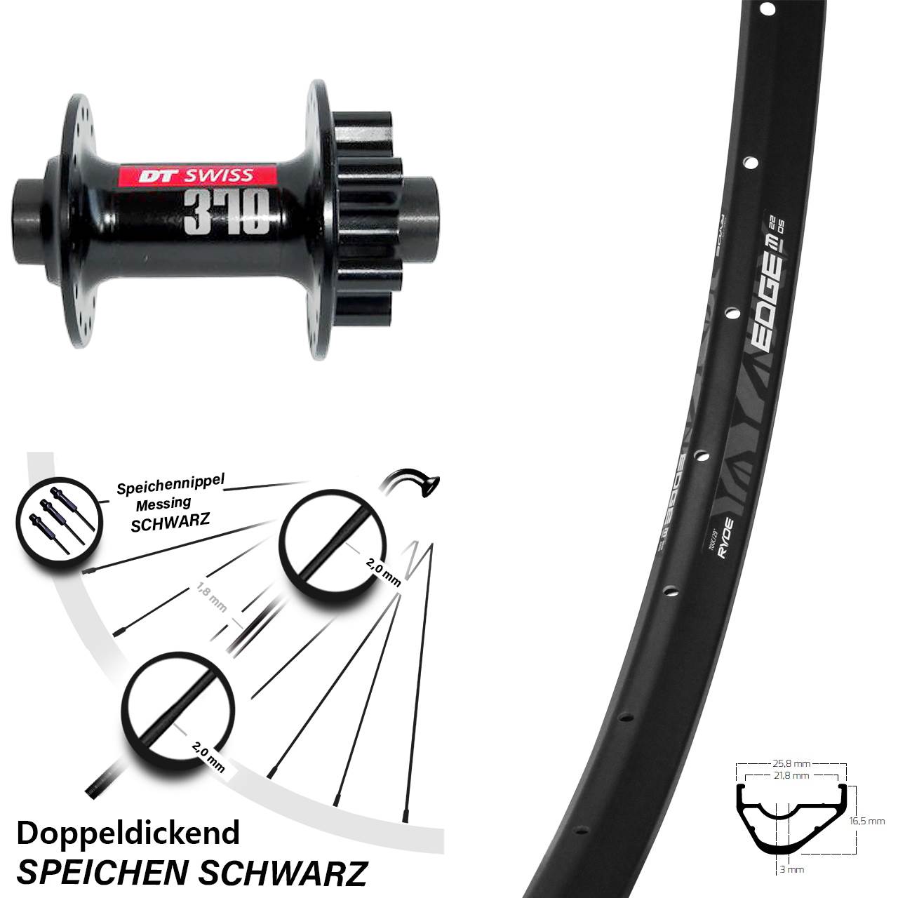 Disc Vorderrad 28-29 Zoll Ryde Edge M22 OS DT Swiss 370 12x100