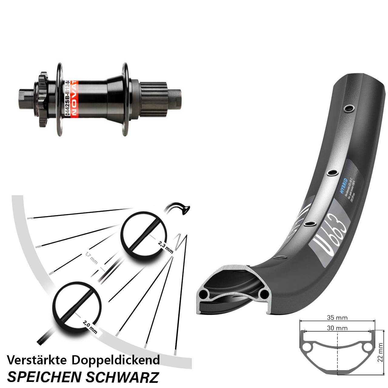 Hinterrad 6-Loch 27,5 Zoll DT Swiss U 663 Novatec D442 Shimano Micro Spline 12x148 Boost