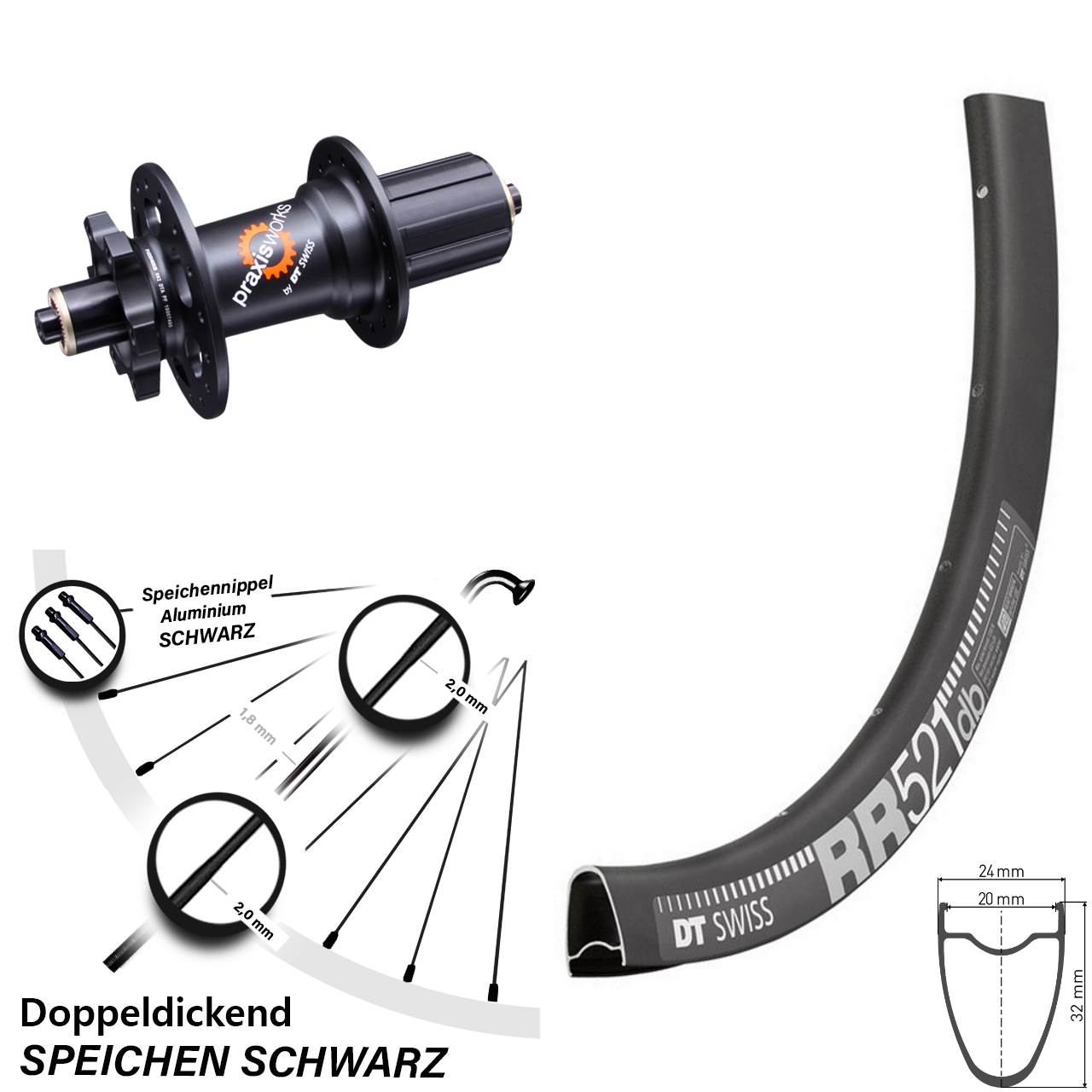 Hinterrad 6-Loch 28 Zoll DT Swiss RR521-350 8-11 fach HG QR