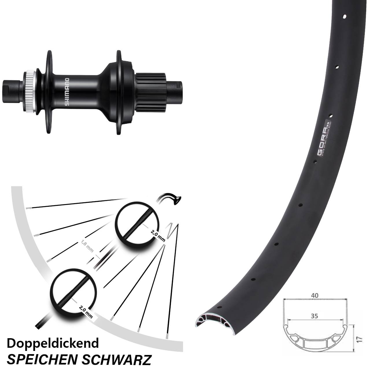 27,5 Zoll Gora 35 Shimano FH-MT510-B Disc Laufrad 12x148 Micro Spline