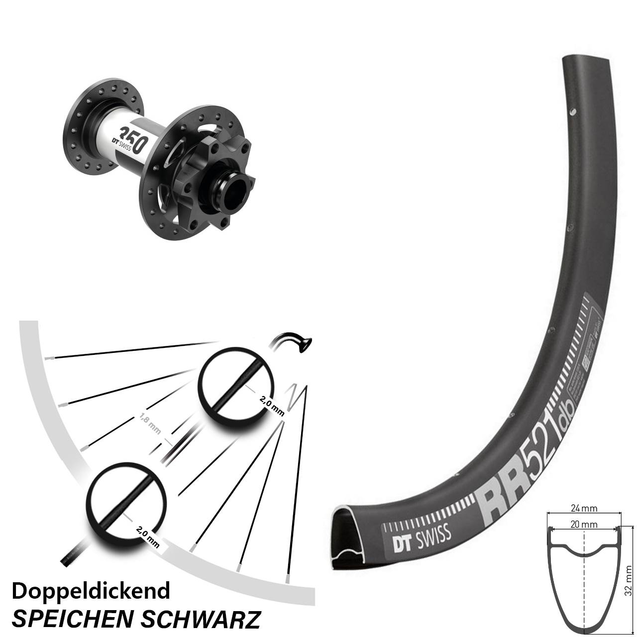 Laufrad 28 Zoll DT Swiss RR521 Disc-350 12x100 6-Loch