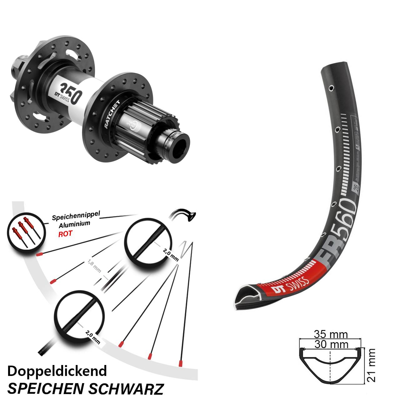Boost Disc Hinterrad 12x148 26 Zoll DT Swiss FR560 DT Swiss 350 Micro Spline