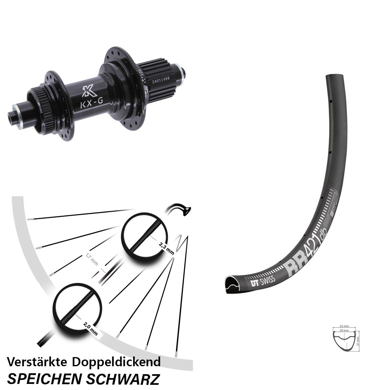 DT Swiss RR421 KX-G 28 Zoll Hinterrad Centerlock für Schnellspanner Shimano Micro Spline