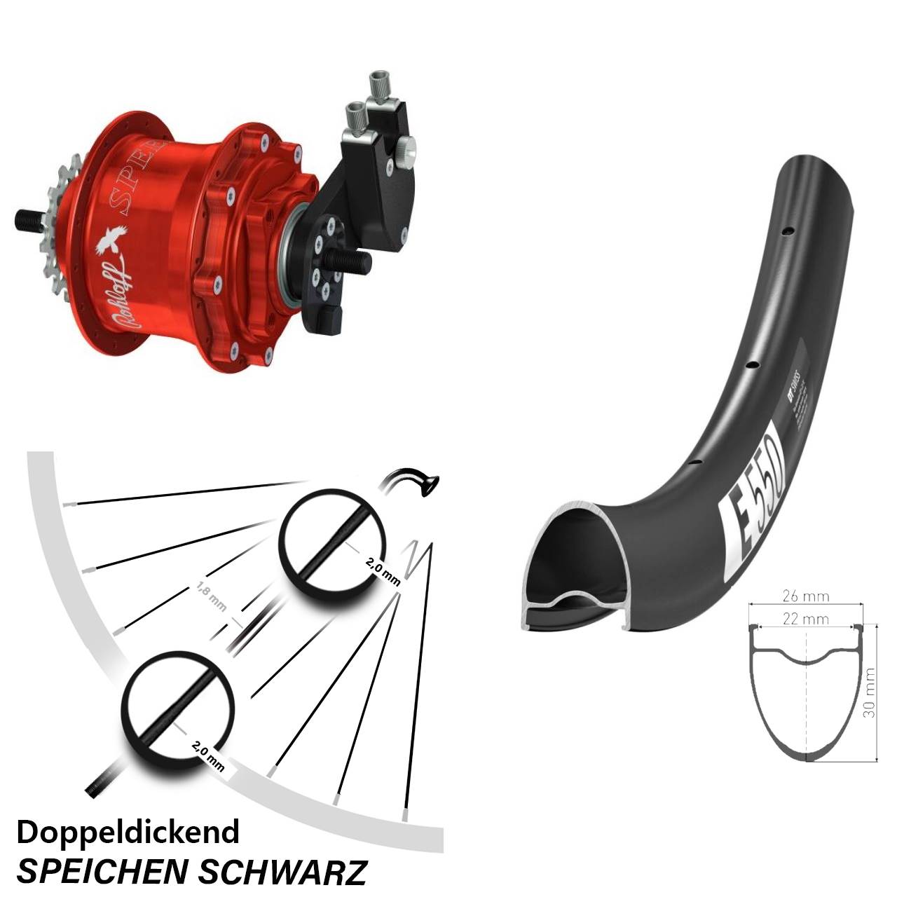 Disc Hinterrrad 28 Zoll DT Swiss E 550 Rohloff Speedhub TS DB OEM rot