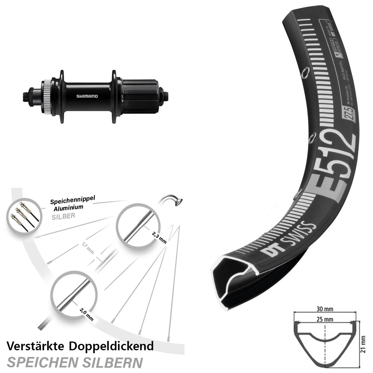 29 Zoll DT Swiss E512 Shimano FH-QC400 Centerlock Hinterrad QR 8-11 fach HG