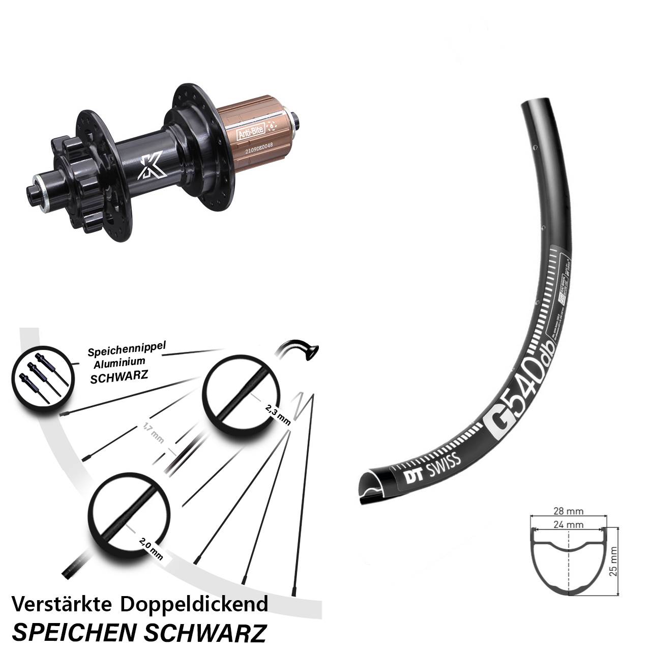 29 Zoll DT Swiss G 540 KX-M 6-Loch Hinterrad für Schnellspanner 8-12 fach HG