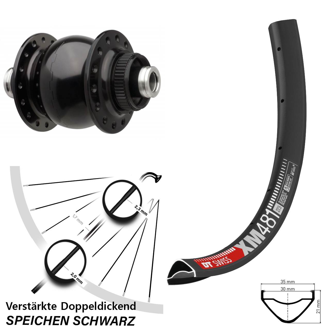 29 Zoll DT Swiss XM 481 SON 28 Dynamo-Vorderrad Centerlock 12x110 Boost