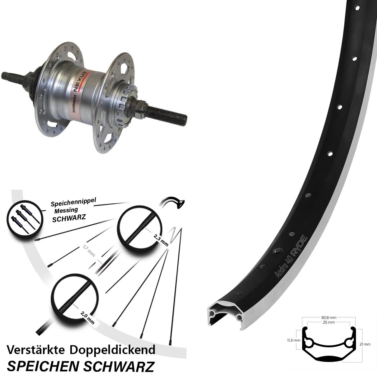 Ryde Andra 40 Hinterrad 20 Zoll Shimano 3 Gang Freilauf