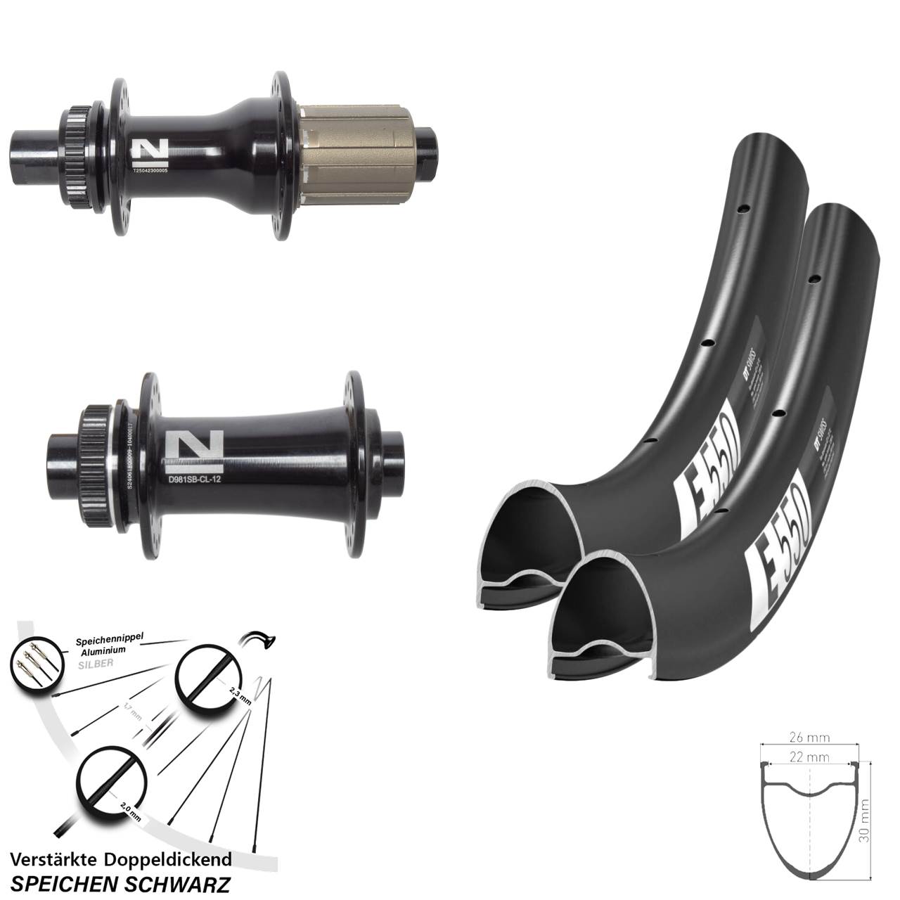 DT Swiss E550 Novatec D792SB D981 28 Zoll Disc Laufrad-Satz 12x100/142 8-12 fach HG