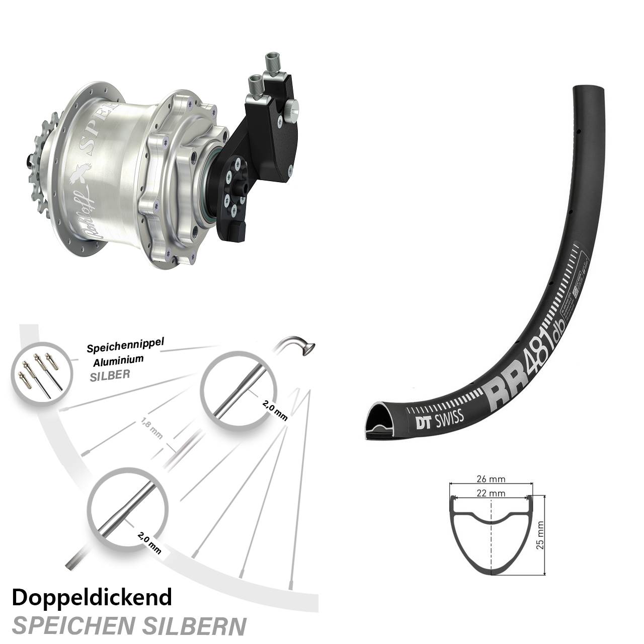 DT Swiss RR 481 Rohloff CC DB OEM Tandem 28 Zoll Disc Hinterrrad