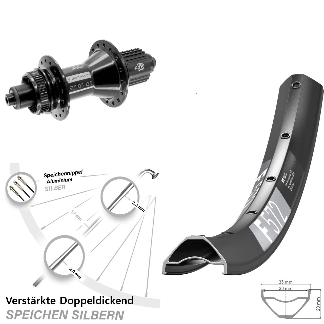 Disc Hinterrad 29 Zoll DT Swiss F572-370 Hybrid Shimano Micro Spline QR