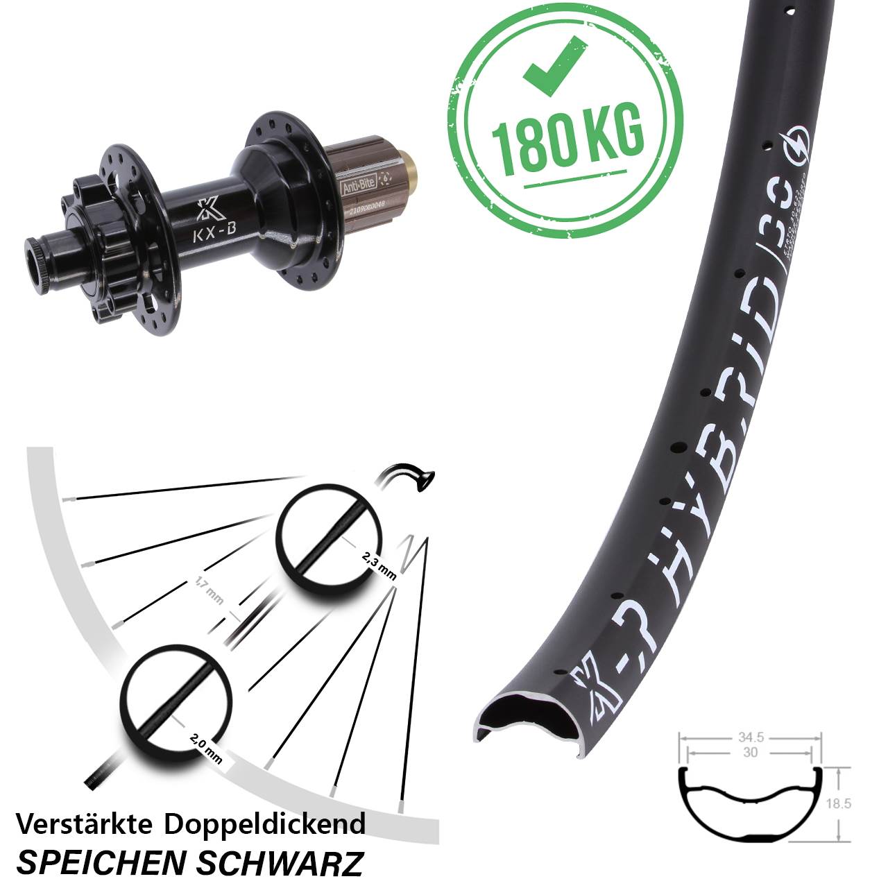 KX-BR Hybrid 30 29 Zoll Disc Hinterrad 12x148 Boost 8-11 fach HG