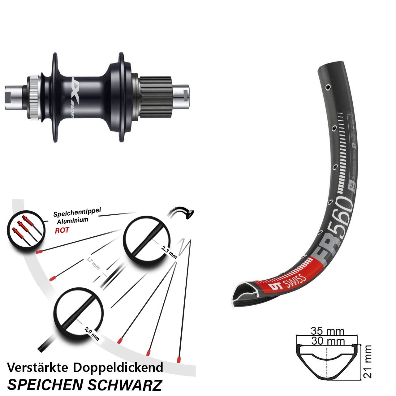 Disc Hinterrad 12x142 26 Zoll DT Swiss FR 560 Shimano Deore XT FH-M8110 Micro Spline