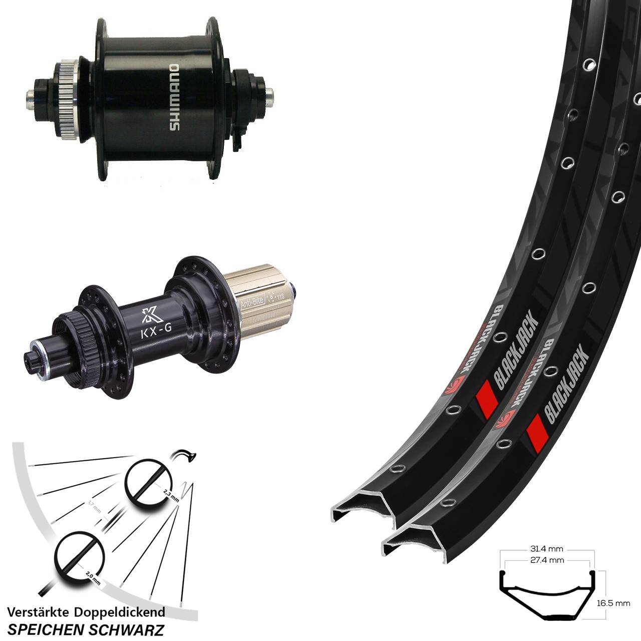 27,5 Zoll Rodi Ready 27 KX-G Shimano DH-UR700-3D Centerlock Laufradsatz QR 8-12 fach