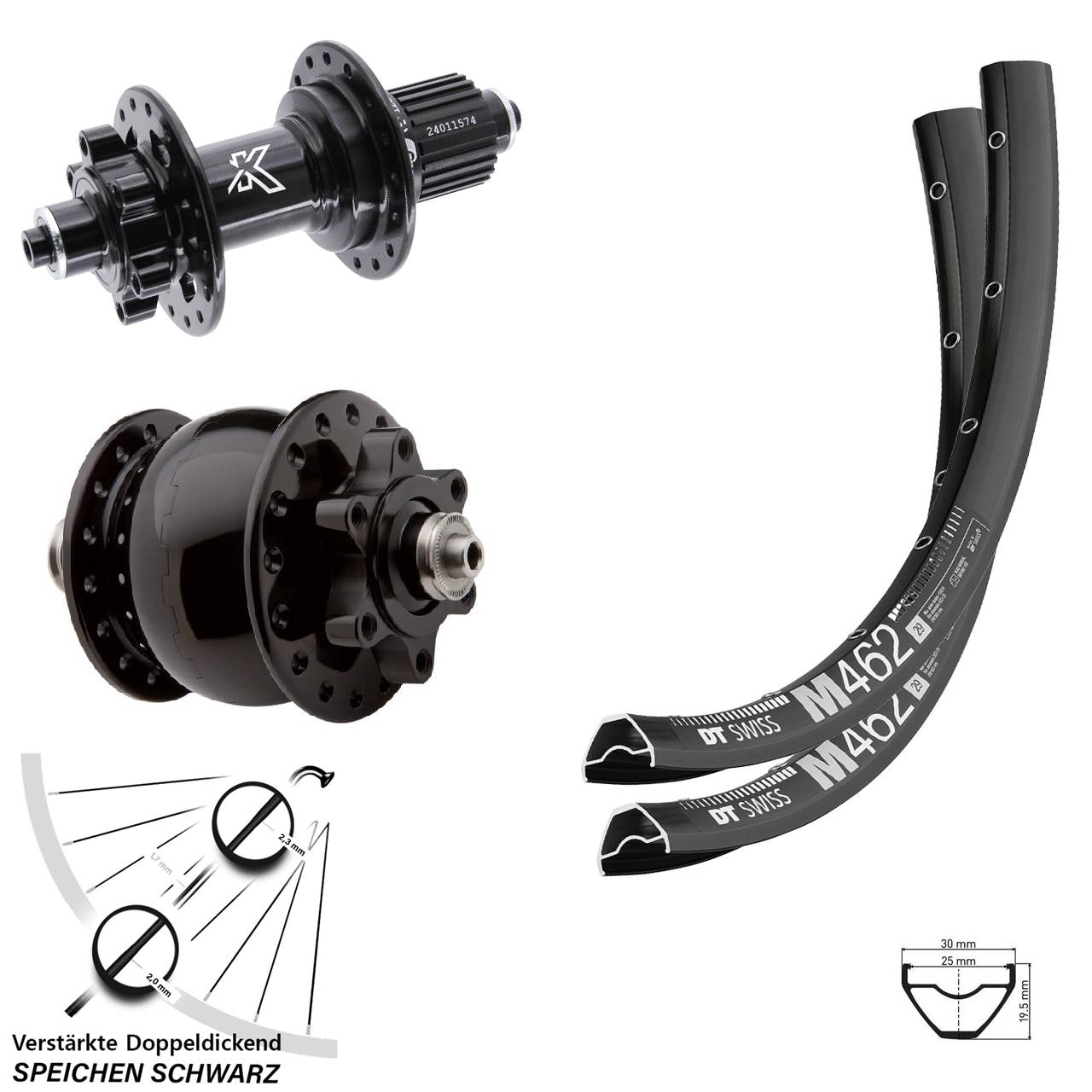 27,5 Zoll DT Swiss M462 KX-M SON 28 6-Loch Laufradsatz QR Shimano Micro Spline