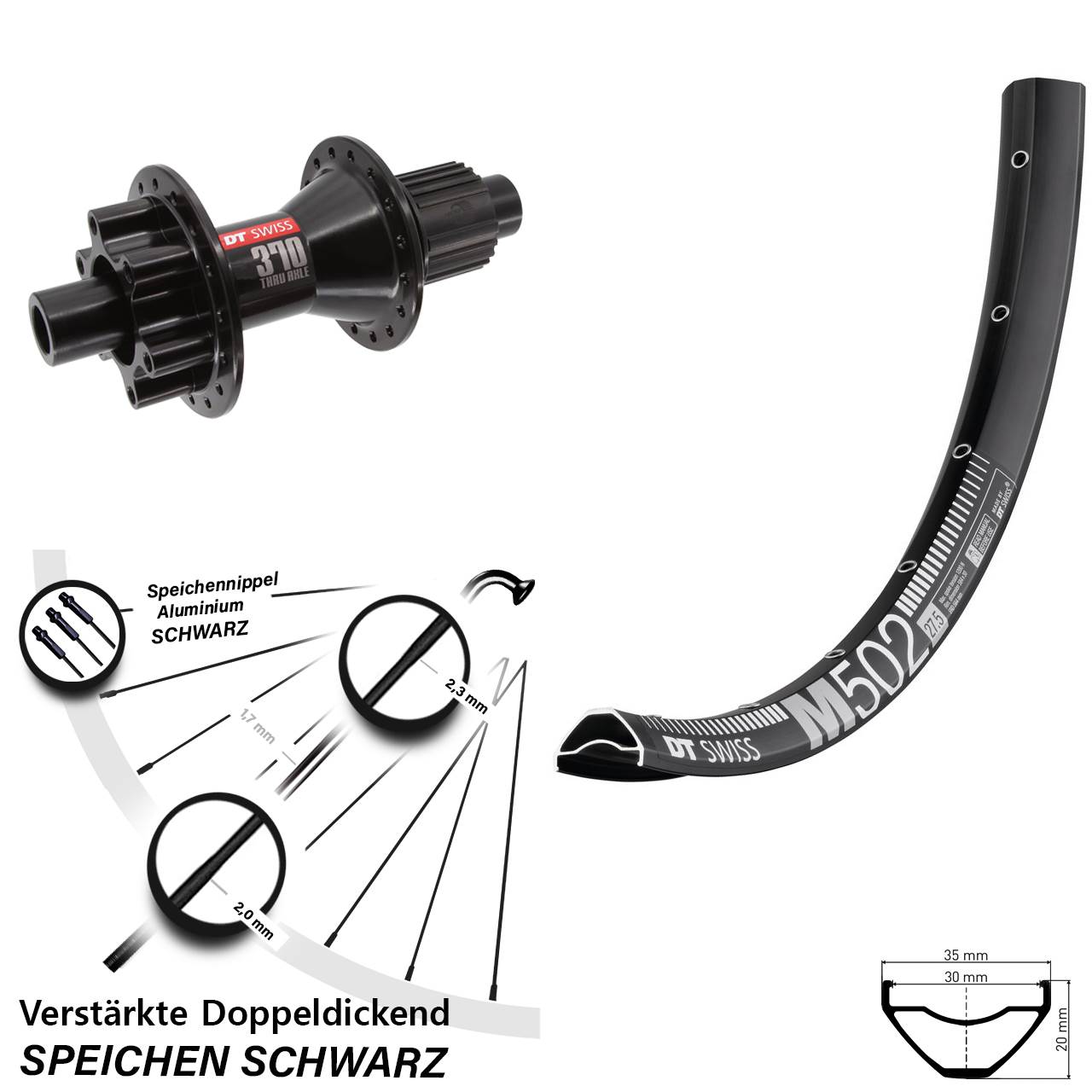 DT Swiss M502 DT Swiss 370 29 Zoll 6-Loch Hinterrad 12x142 Shimano Micro Spline