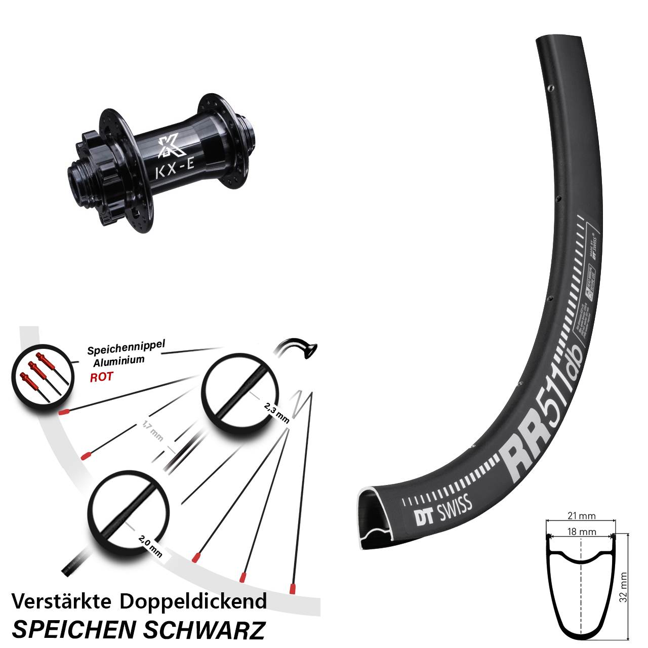Disc Laufrad 28 Zoll DT Swiss RR 511 KX-E verstärkt 15x100