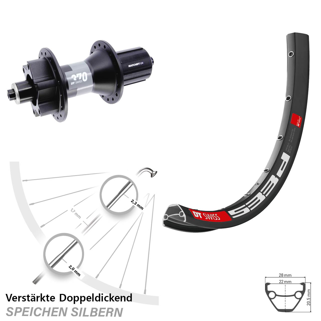 DT Swiss 533 D-370 28-29 Zoll Disc Laufrad für Schnellspanner Boost 8-11 fach HG