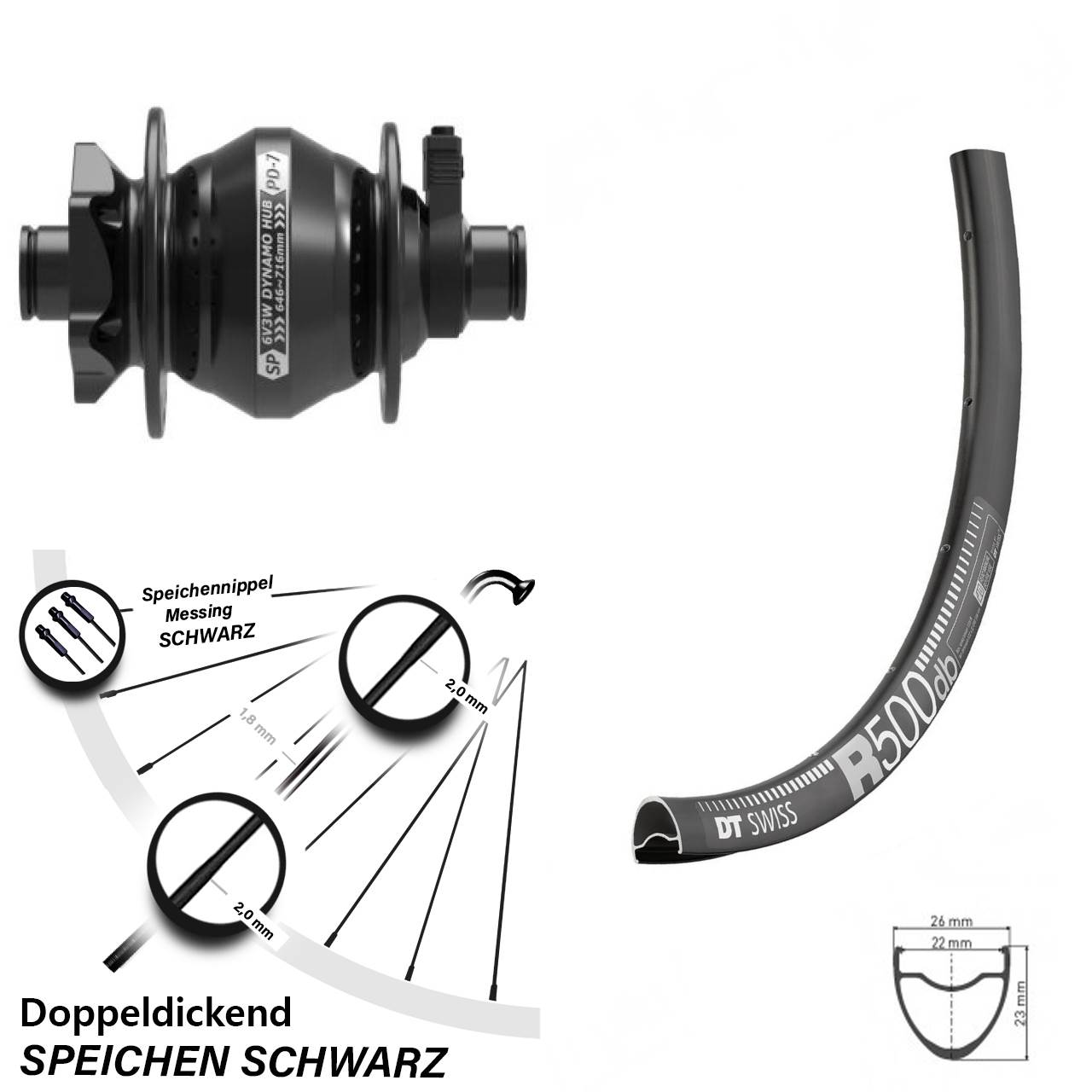 Gravel Vorderrad 28 Zoll DT Swiss R 500 schwarz SP 6-Loch