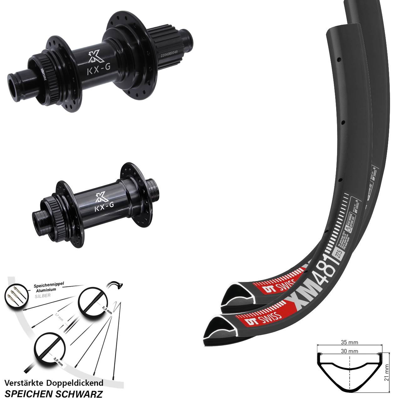 Disc Laufradsatz 12x100/142 27,5 Zoll DT Swiss XM481 KX-GS Heavy Duty Micro Spline